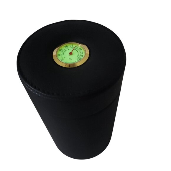 Scotte Humidor Black Leather Cedar Lined Glow Hygrometer Velvet Pouch - Picture 3 of 11